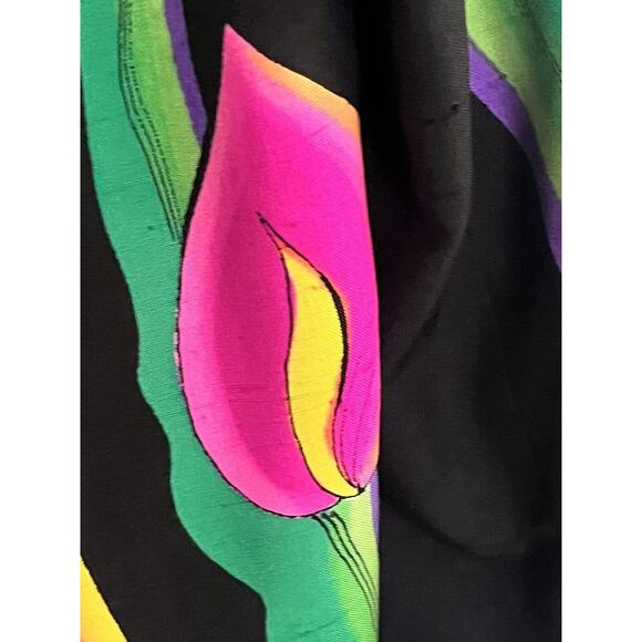 Yolanda Lorente Hand Painted 100% Silk Blazer •M• Butterfly Floral Jacket Black - Picture 6 of 10
